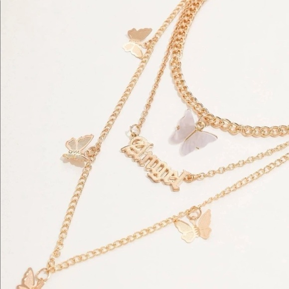 gold Butterfly Angel letter Layered Necklace - Picture 2 of 2